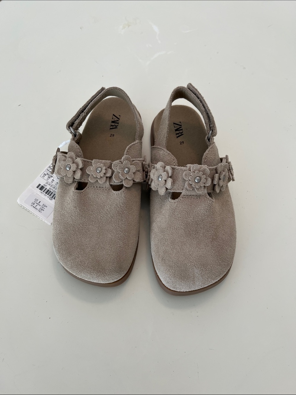 Zara Kids Taupe Suede Flower Strap Sandals